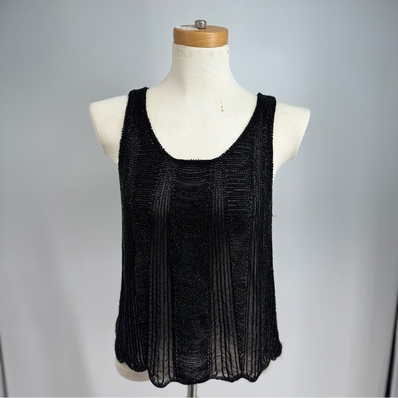 Vintage 1990s Flapper Gatsby Silk Beaded Scalloped Hem Tank Top - Picture 1 of 3